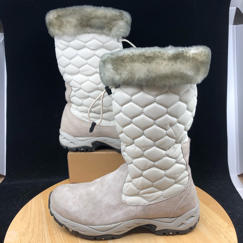 LL Bean Suede Quilted Beige Women Insulated Snow